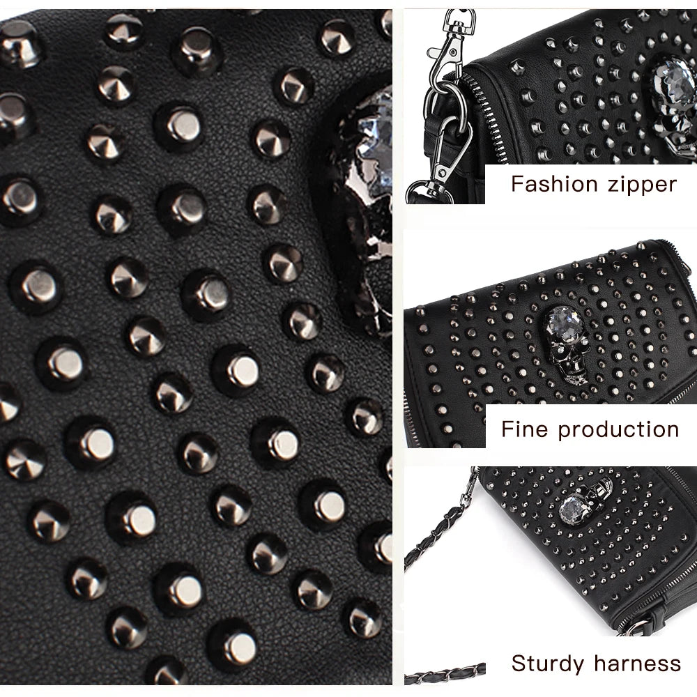 Women Shoulder Bag Crossbody Bag Punk Stud Skull Handbag Purse