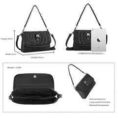 Women Shoulder Bag Crossbody Bag Punk Stud Skull Handbag Purse