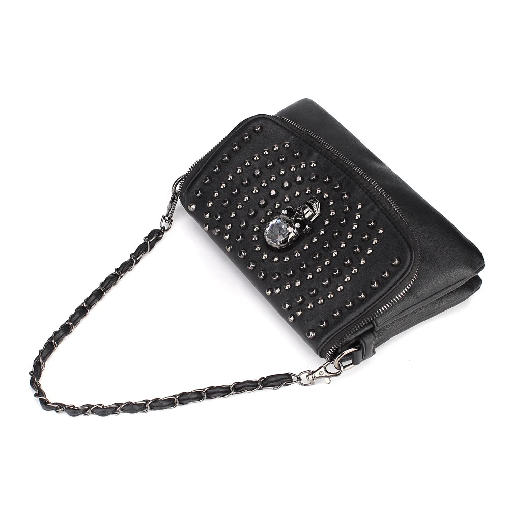 Women Shoulder Bag Crossbody Bag Punk Stud Skull Handbag Purse