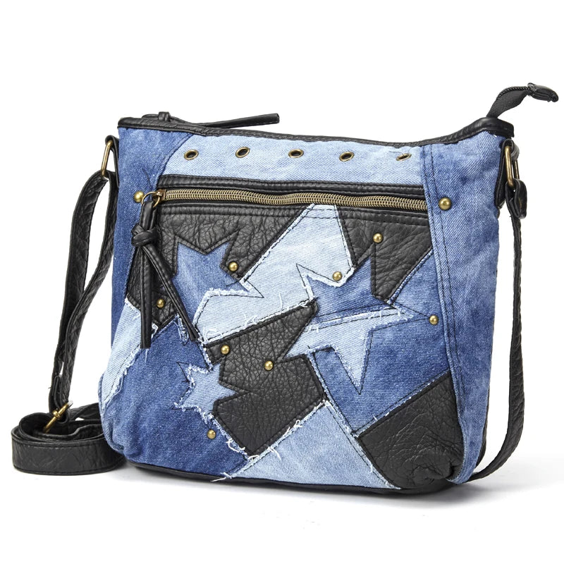 Women Shoulder Bag Crossbody Bag Pu Leather Handbag Purse Star Patchwork