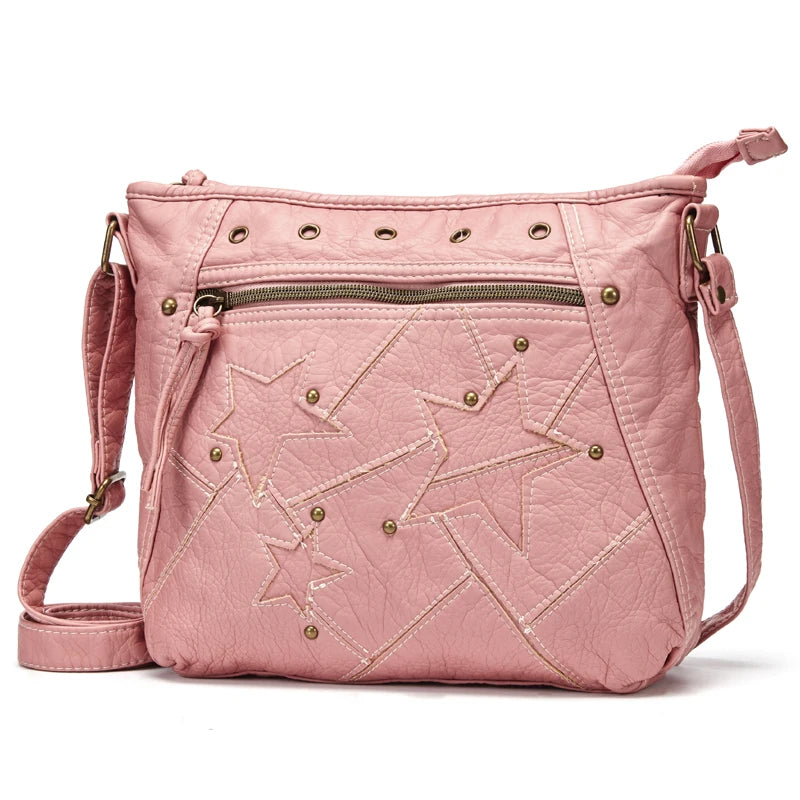 Women Shoulder Bag Crossbody Bag Pu Leather Handbag Purse Star Patchwork