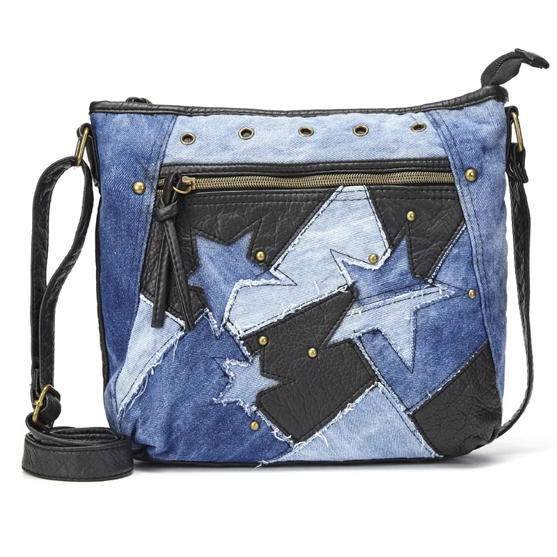 Women Shoulder Bag Crossbody Bag Pu Leather Handbag Purse Star Patchwork