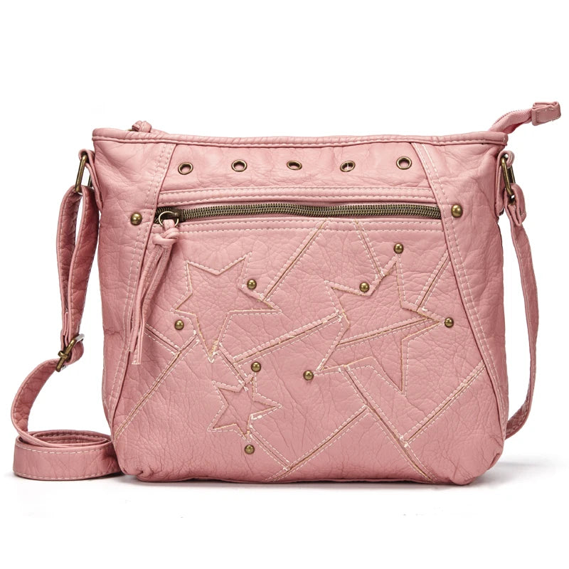Women Shoulder Bag Crossbody Bag Pu Leather Handbag Purse Star Patchwork
