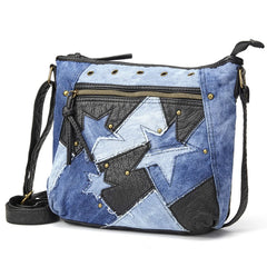 Women Shoulder Bag Crossbody Bag Pu Leather Handbag Purse Star Patchwork