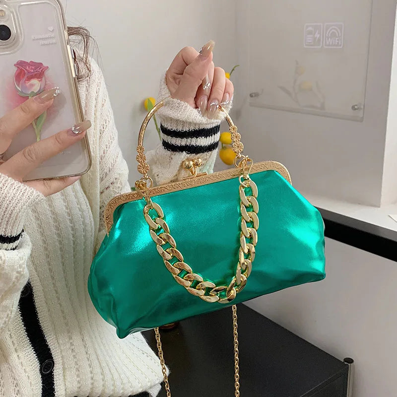 Silver Green Shoulder Bag Women Handbags Chain Crossbody Evening Clutch