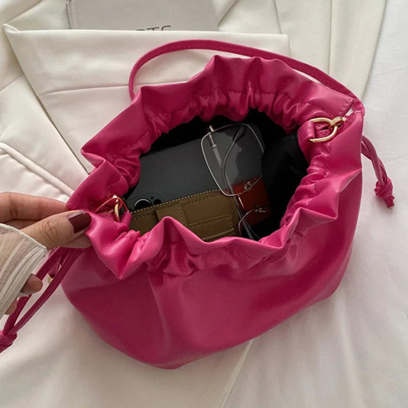 Vintage Ruched Shoulder Bag Women Small Tote