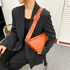 Women Triangular Chest Bags Saddle Shoulder Tote Beige Green Brown