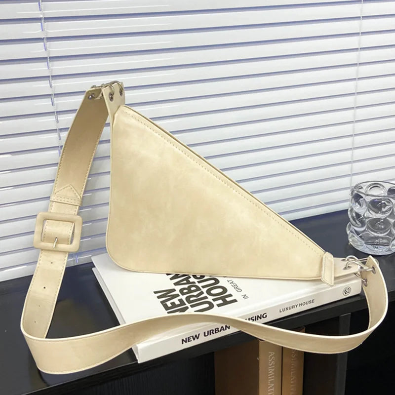 Women Triangular Chest Bags Saddle Shoulder Tote Beige Green Brown
