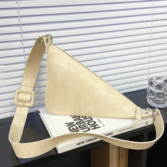 Women Triangular Chest Bags Saddle Shoulder Tote Beige Green Brown