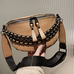 Stone Pattern Leather Waist Bag Chain Fanny Pack