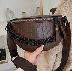 Stone Pattern Leather Waist Bag Chain Fanny Pack