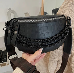 Stone Pattern Leather Waist Bag Chain Fanny Pack