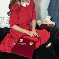 Vintage Small Square Bag Red Velvet Women Handbags Cupid's Arrow Chain