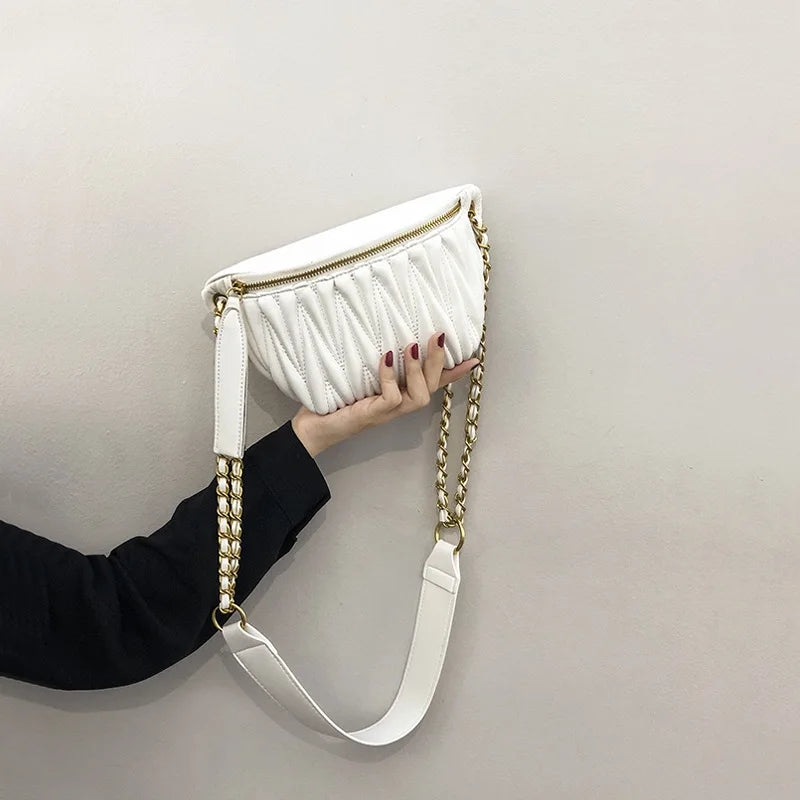 Designer Style Wrinkles Waist Bag for Women and Messenger Bag