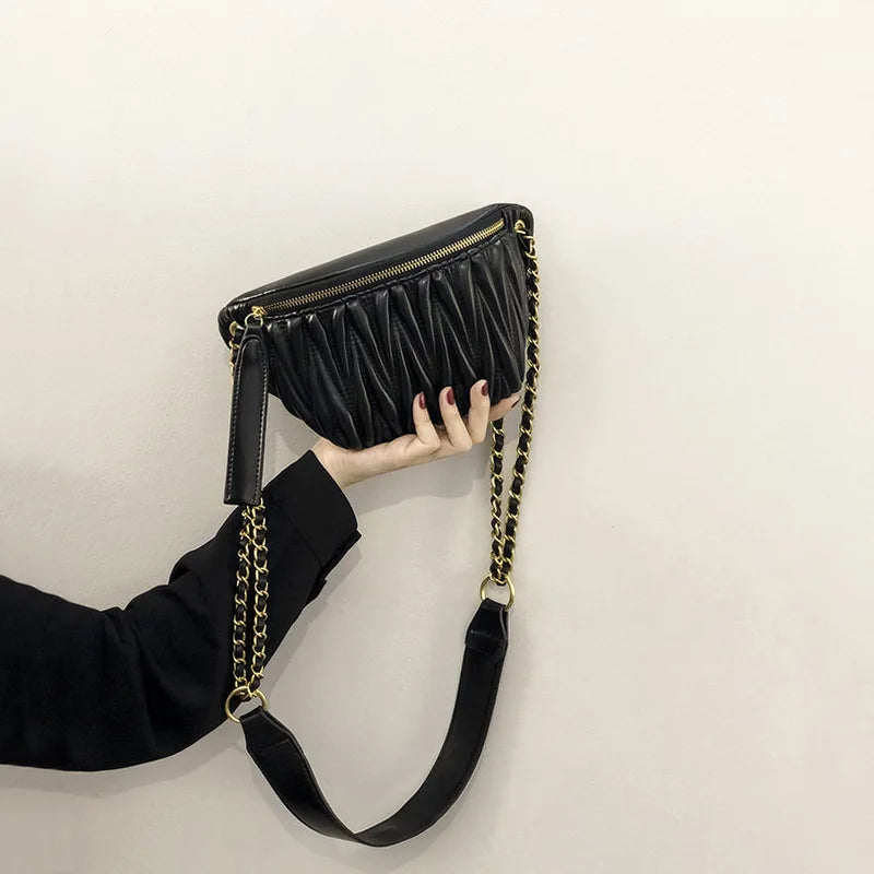Designer Style Wrinkles Waist Bag for Women and Messenger Bag