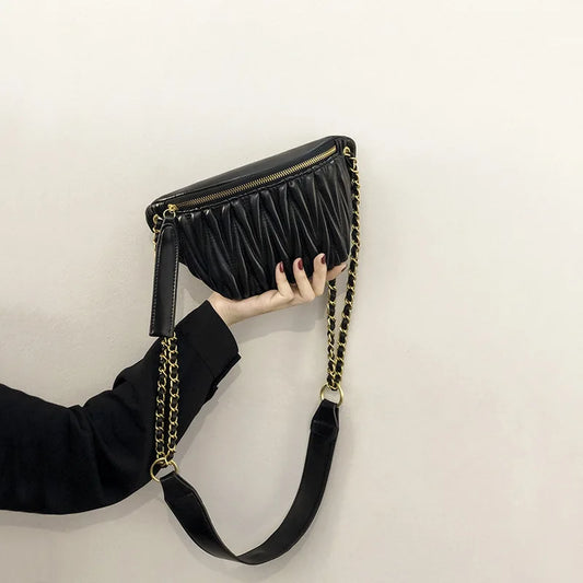 Designer Style Wrinkles Waist Bag for Women and Messenger Bag