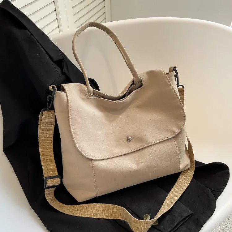 Canvas Shoulder Bag Large Capacity Casual Tote Bag Khaki