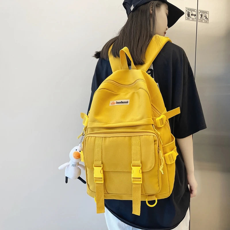 Diagonal Zipper Solid Teens Backpack Double Pocket Couple College
