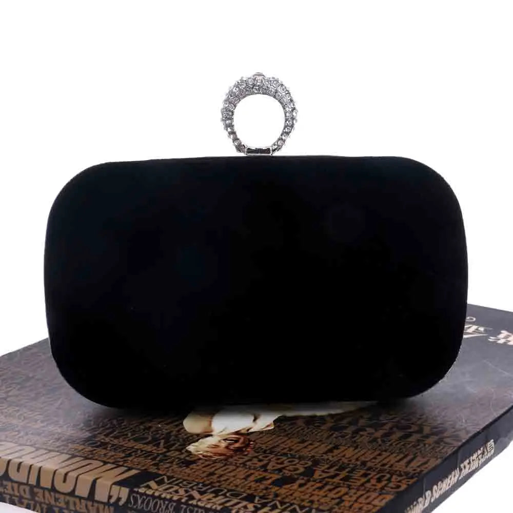 Red Diamond Crystal Velvet Clutch Evening Party Purse Chain Handbag