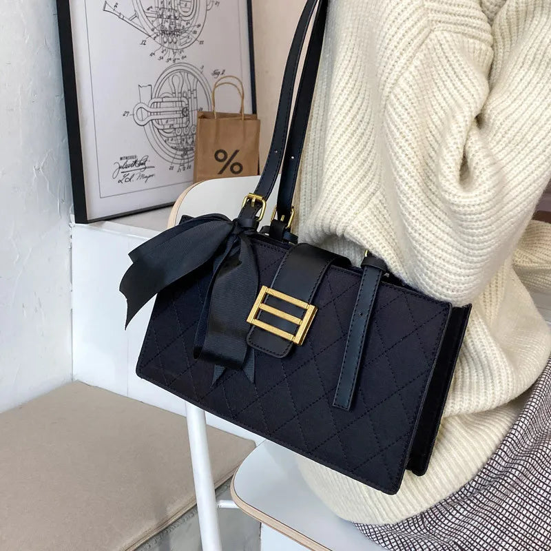 Diamond Grain Women Shoulder Bag Bow Embroidery Ladies Handbags