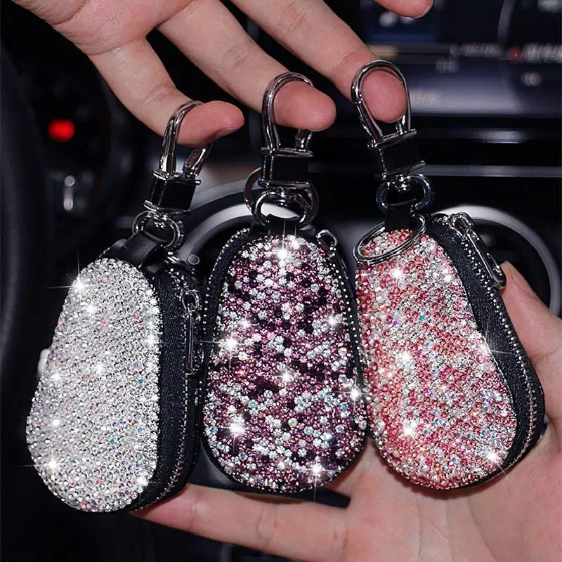 Diamond Inlaid Key Bag Car Key Leather Case Key Holder