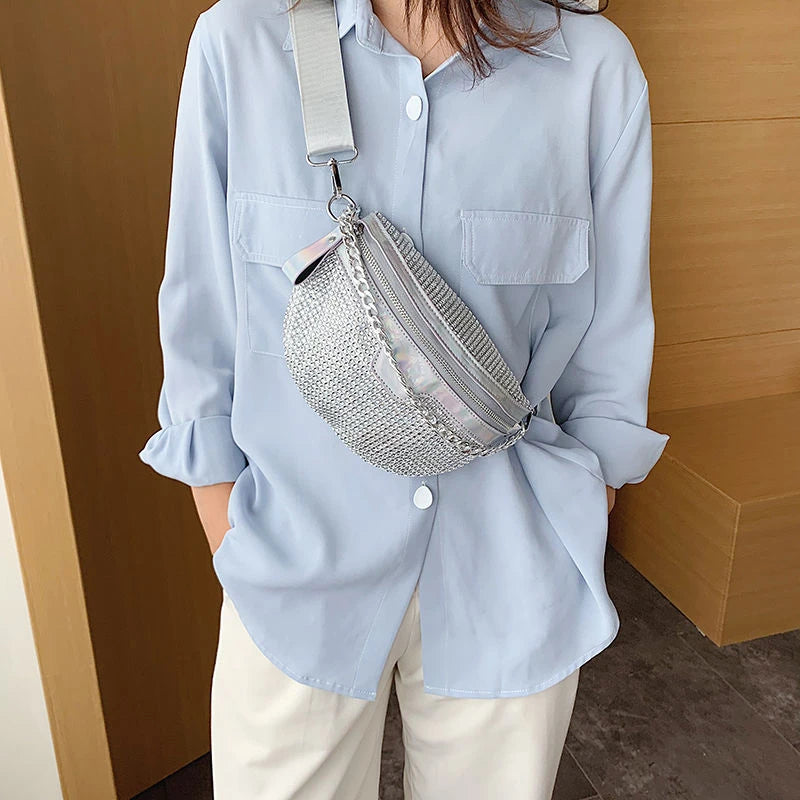 Diamond Laser Women's Waist Bag Chain Fanny Pack Shoulder Crossbody Chest Bags