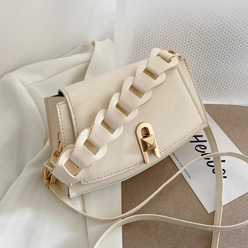 Small Saddle Crossbody Bag Lock Chain Flap Messenger Bag