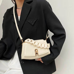 Small Saddle Crossbody Bag Lock Chain Flap Messenger Bag