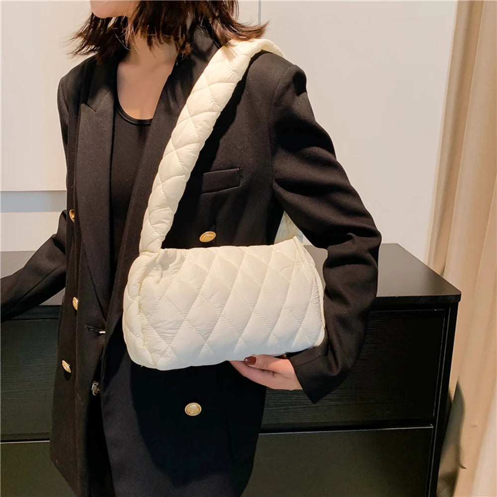 Diamond Lattice Women Shoulder Bag Cotton Padded Crossbody Bag