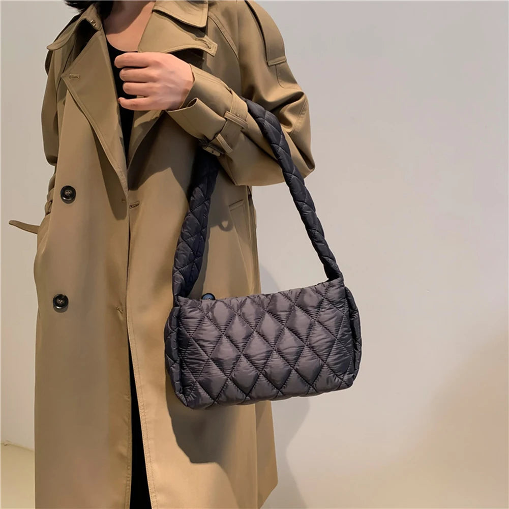 Diamond Lattice Women Shoulder Bag Cotton Padded Crossbody Bag