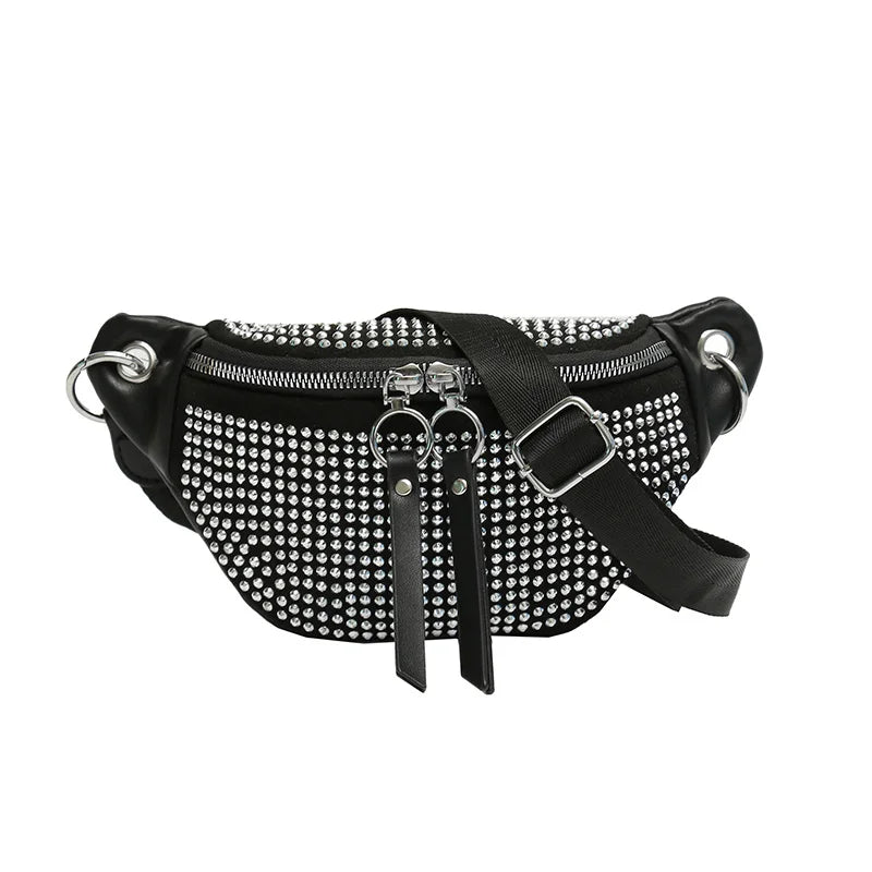 Diamond Leather Female Belt Bag Ladies Fanny pack Hip pack Woman Shoulder Crossb