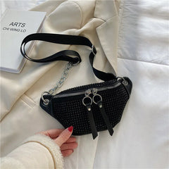 Diamond Leather Female Belt Bag Ladies Fanny pack Hip pack Woman Shoulder Crossb