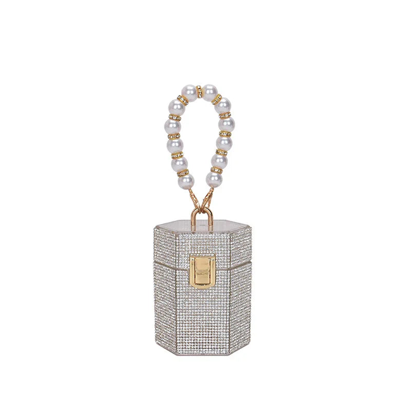 Diamond Pearls Clutch Bags Evening Box Ladies Women Mini Purses Handbags
