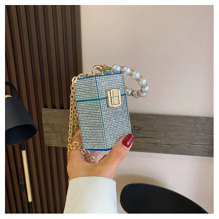 Diamond Pearls Clutch Bags Evening Box Ladies Women Mini Purses Handbags