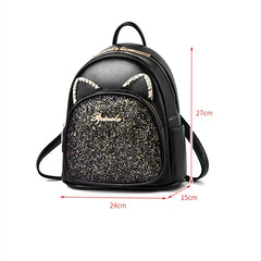 Diamond Sequin Cat Women Backpack Rhinestone Female Leather Backpack