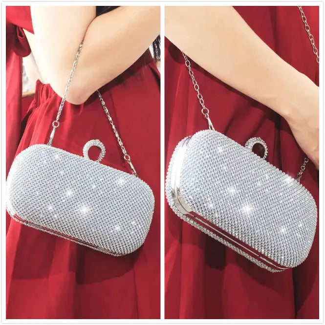 Diamond Studded Evening Bags Finger Ring Clutch