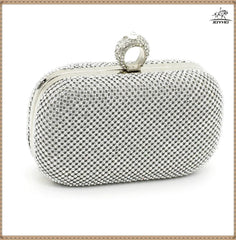 Diamond Studded Evening Bags Finger Ring Clutch