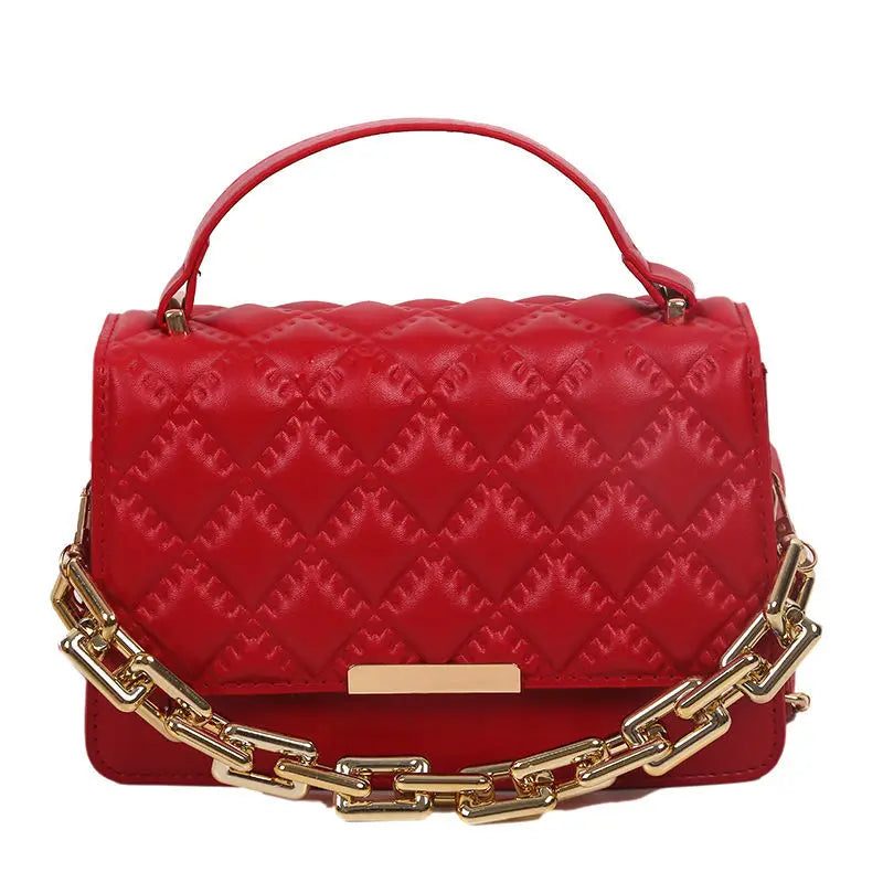 Quilted Chain Shoulder Bag Red Brown