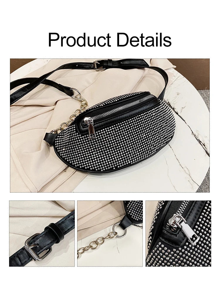 Diamond Women's Waist Bag Leather Belt Crossbody Chest Bag Female Fanny Pack