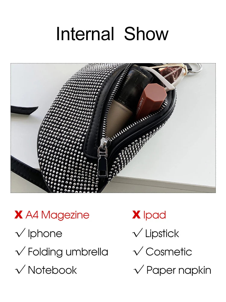 Diamond Women's Waist Bag Leather Belt Crossbody Chest Bag Female Fanny Pack