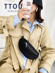 Diamond Women's Waist Bag Leather Belt Crossbody Chest Bag Female Fanny Pack
