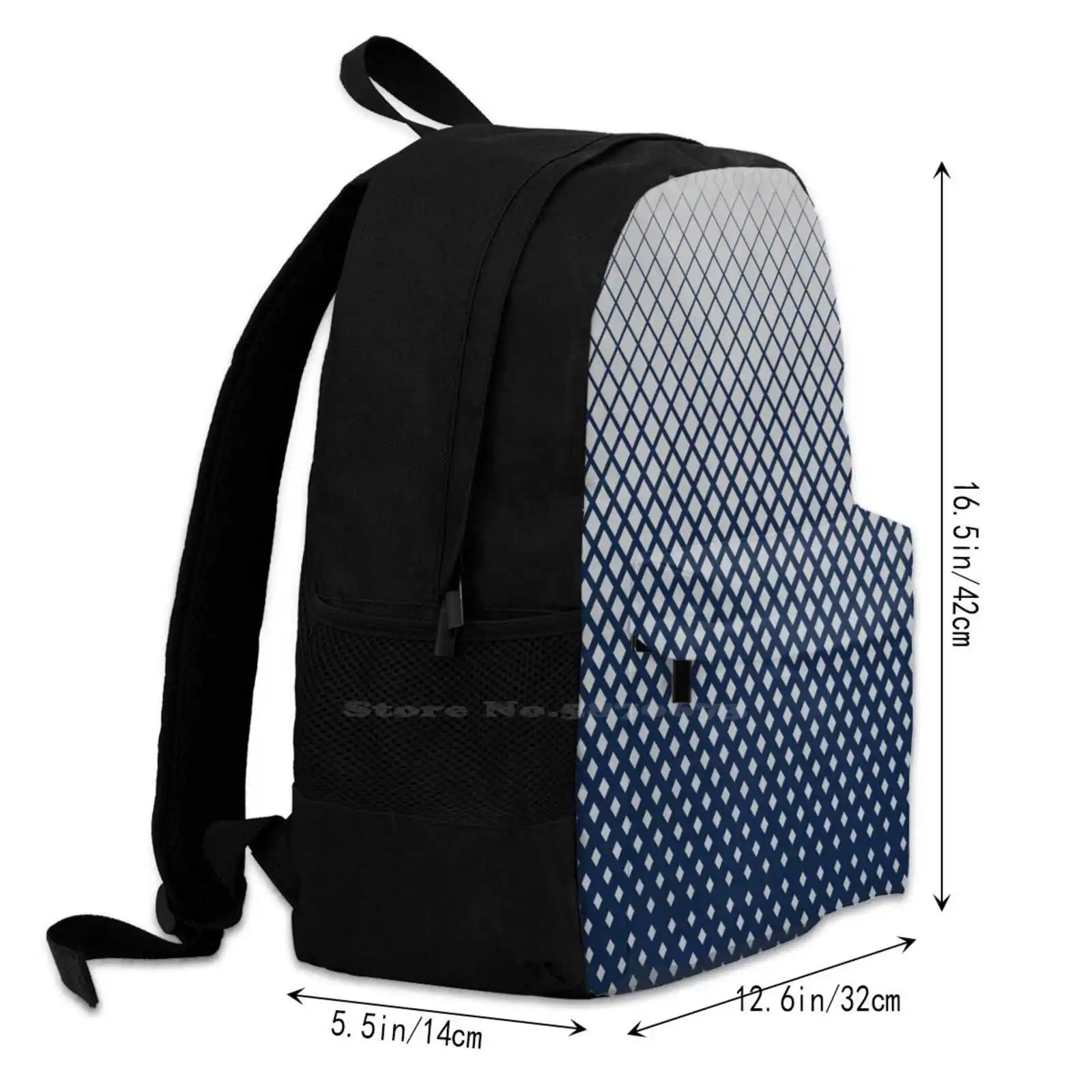 Geometric Diamond Gradient Silver Navy Travel School Backpack