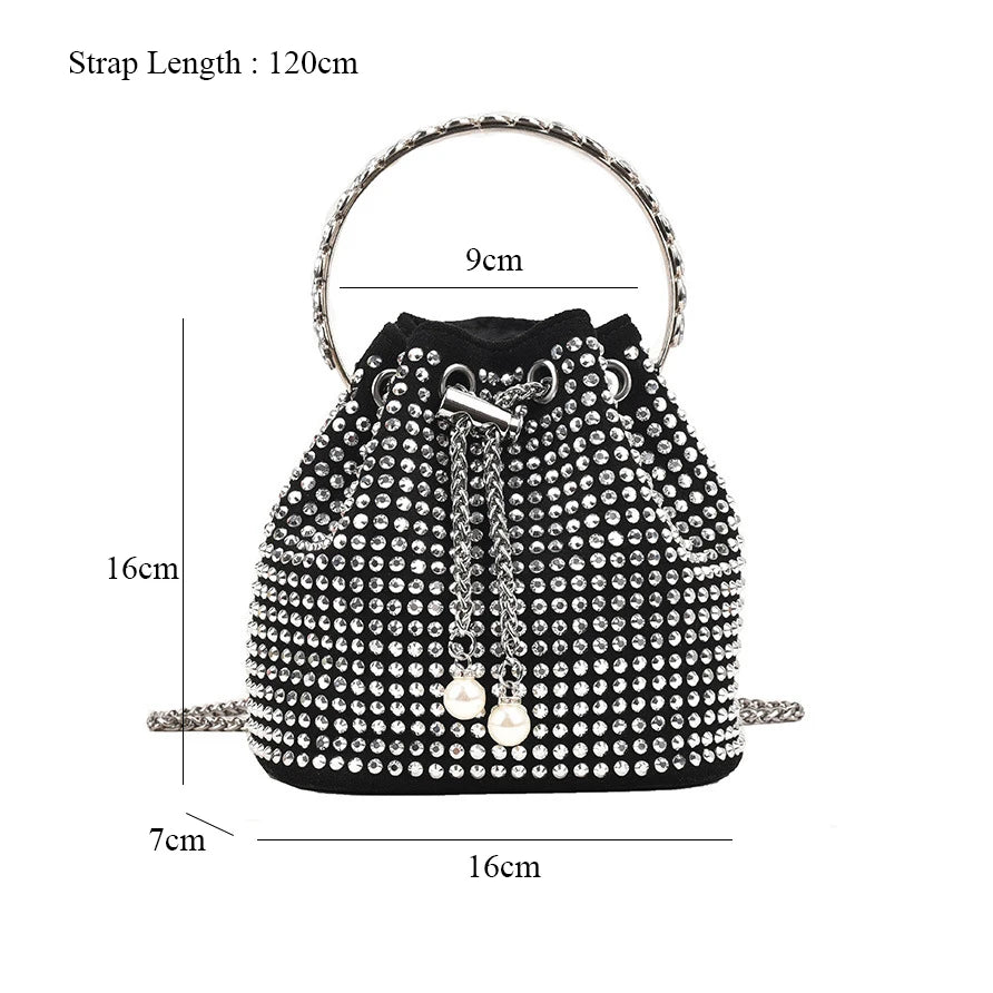 Crystal Bucket Bag Metal Handle Shoulder Messenger Bag