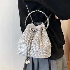 Crystal Bucket Bag Metal Handle Shoulder Messenger Bag