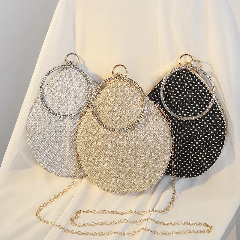 Diamonds Pattern Ring Totes Evening Bag Silver Wedding Lattice Rhinestone Bags