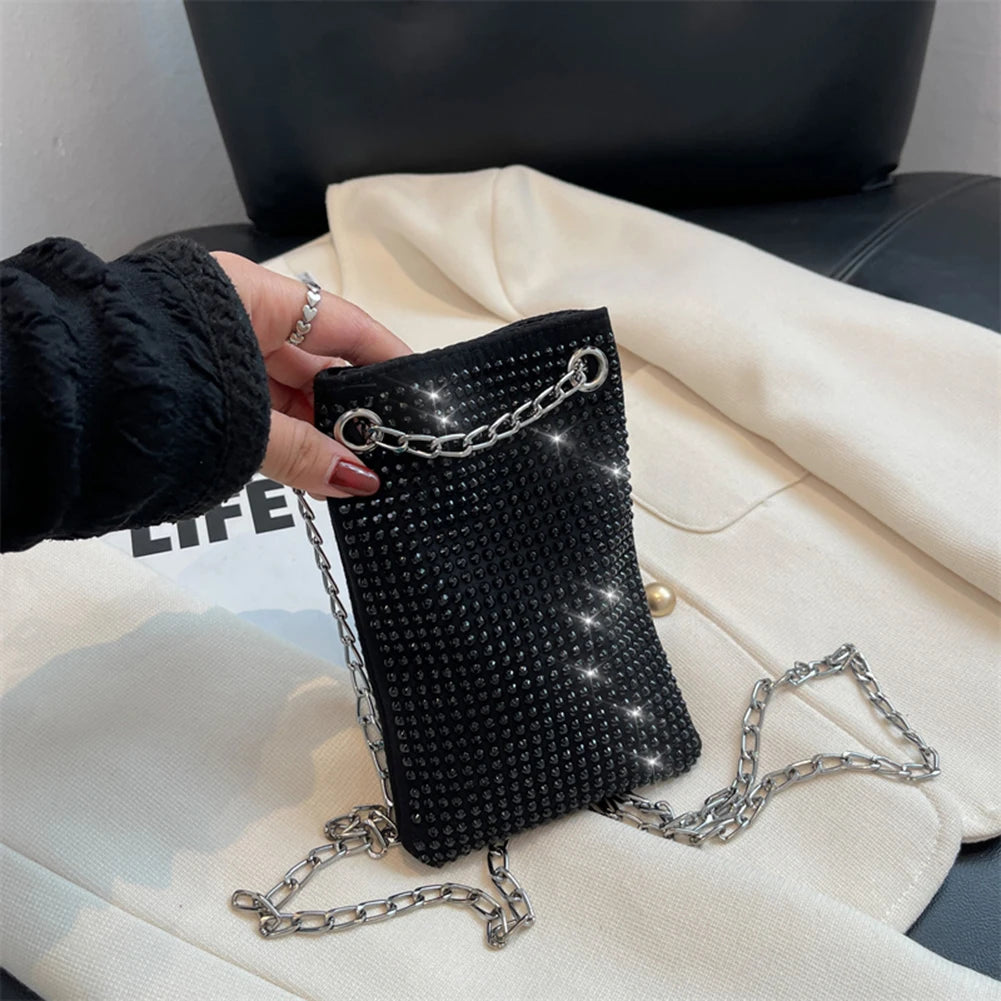 Bling Rhinestone Evening Party Clutch with Chain Strap