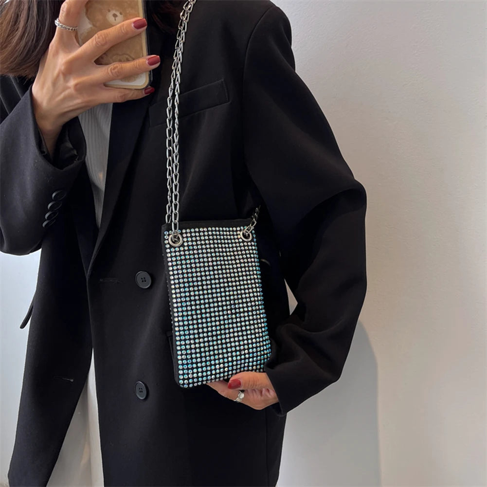 Bling Rhinestone Evening Party Clutch with Chain Strap