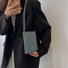 Bling Rhinestone Evening Party Clutch with Chain Strap