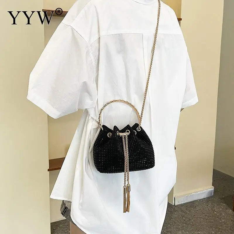 Diamonds Tassel Evening Clutch Bag Women Chain Metal Ring Handle