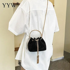 Diamonds Tassel Evening Clutch Bag Women Chain Metal Ring Handle